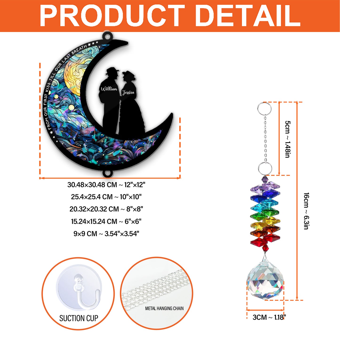 Our First Kiss And Last Breath - Ornament Hanging Piece With Crystal Charm - Couple Gift