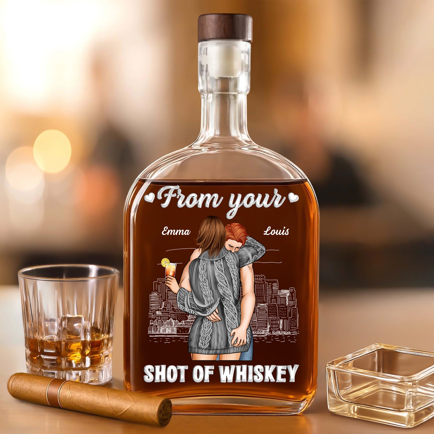 From Your Shot Of Whiskey - Custom Couple Name and Appearance - Personalized Custom Whiskey Bottle
