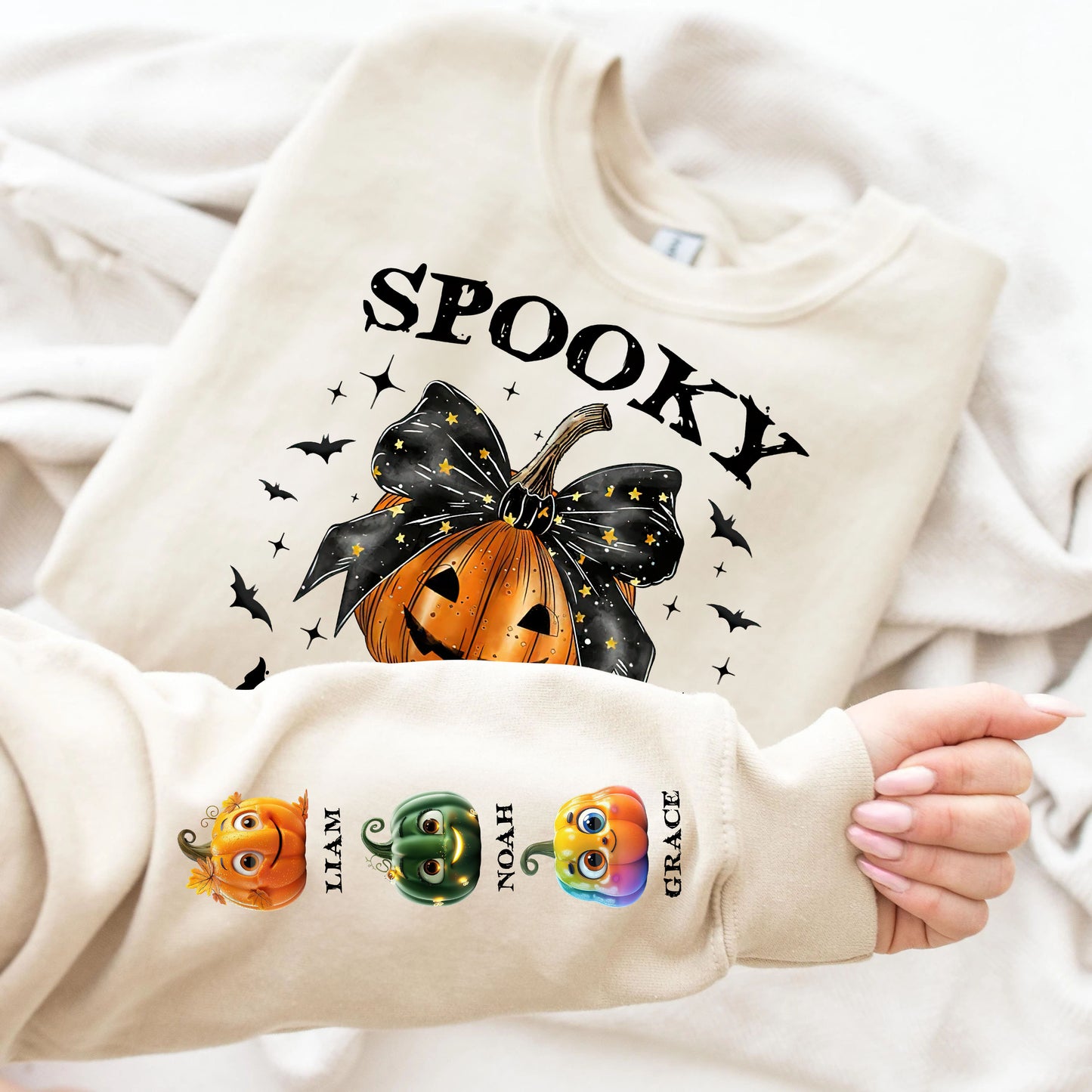 Spooky Grandma Mom Halloween Pumpkin - Custom Name Sweatshirt - Personalized Shirt Custom T-shirt