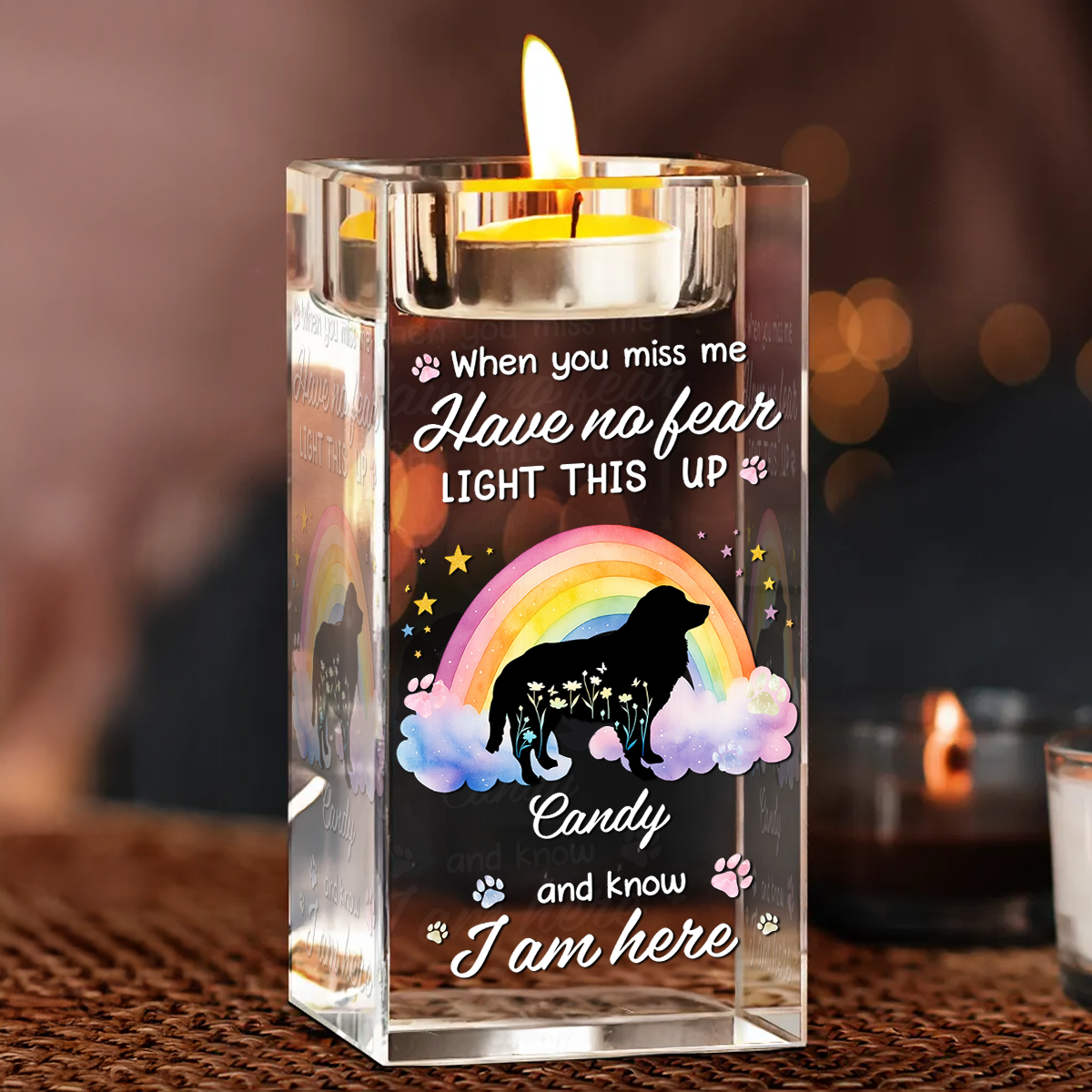 When You Miss Me Light This Up - Personalized Crystal Candle Holder - Pet Memorial