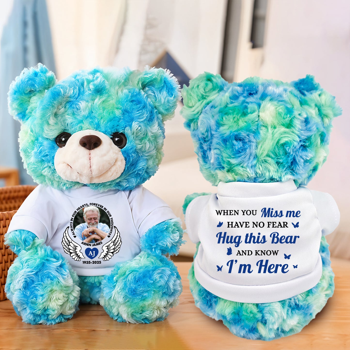 Memorial Teddy Bear - Personalized Memorial Bear Plush - Custom Name and Photo Teddy Bear