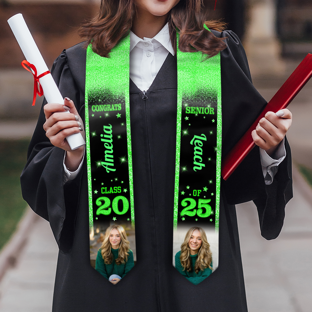 Glitter 2025 Graduation Stole With Photo Personalized Gift For Graduation