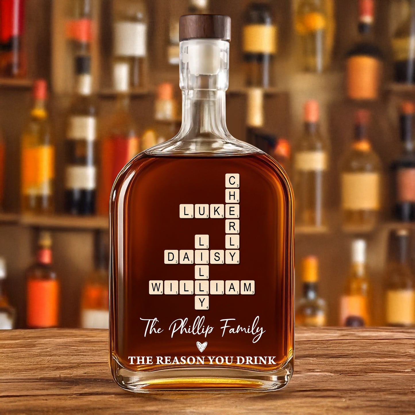 The Reason You Drink - Custom Family Name - Personalized Custom Whiskey Bottle