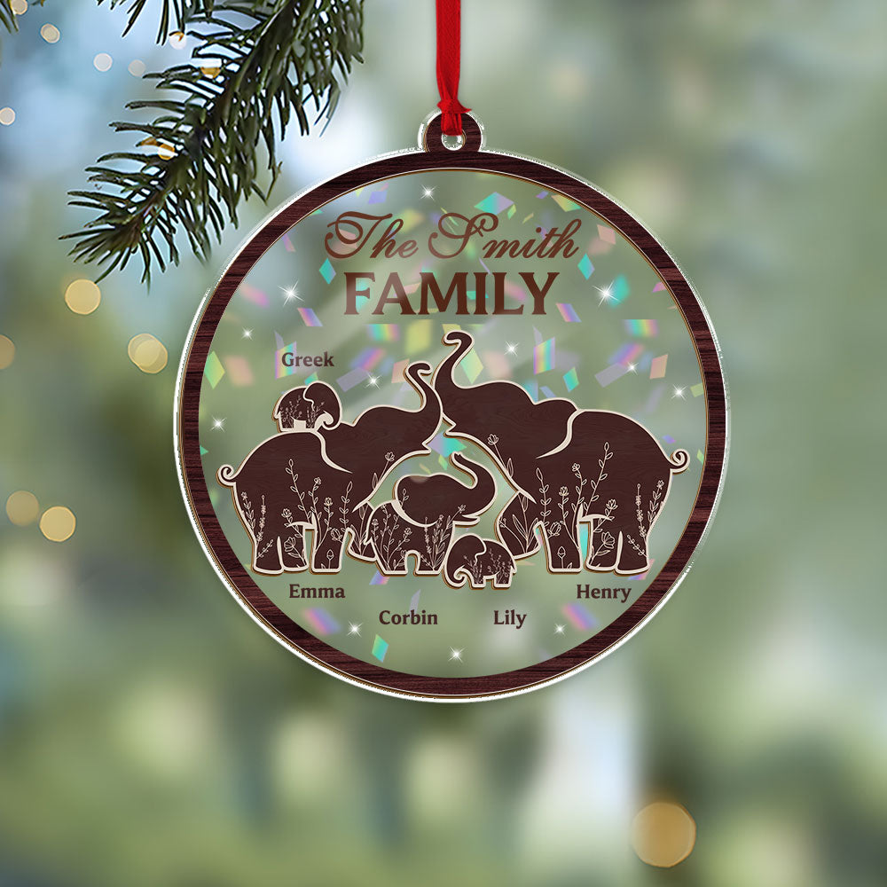 Personalized Elephant Family Name Ornament - Custom Shape Hologram Ornament