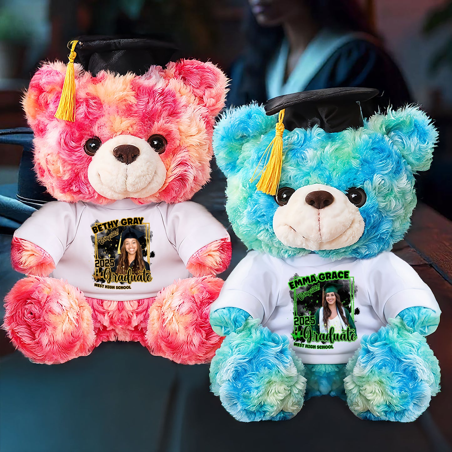 2025 Congrats Graduation Teddy Bear Plush - Custom Photo and Name - Graduate Bear With Cap