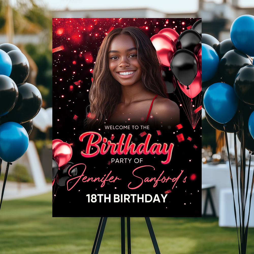 Welcome To The Birthday - Custom Name & Photo Law Sign - Welcome To My Birthday Sign