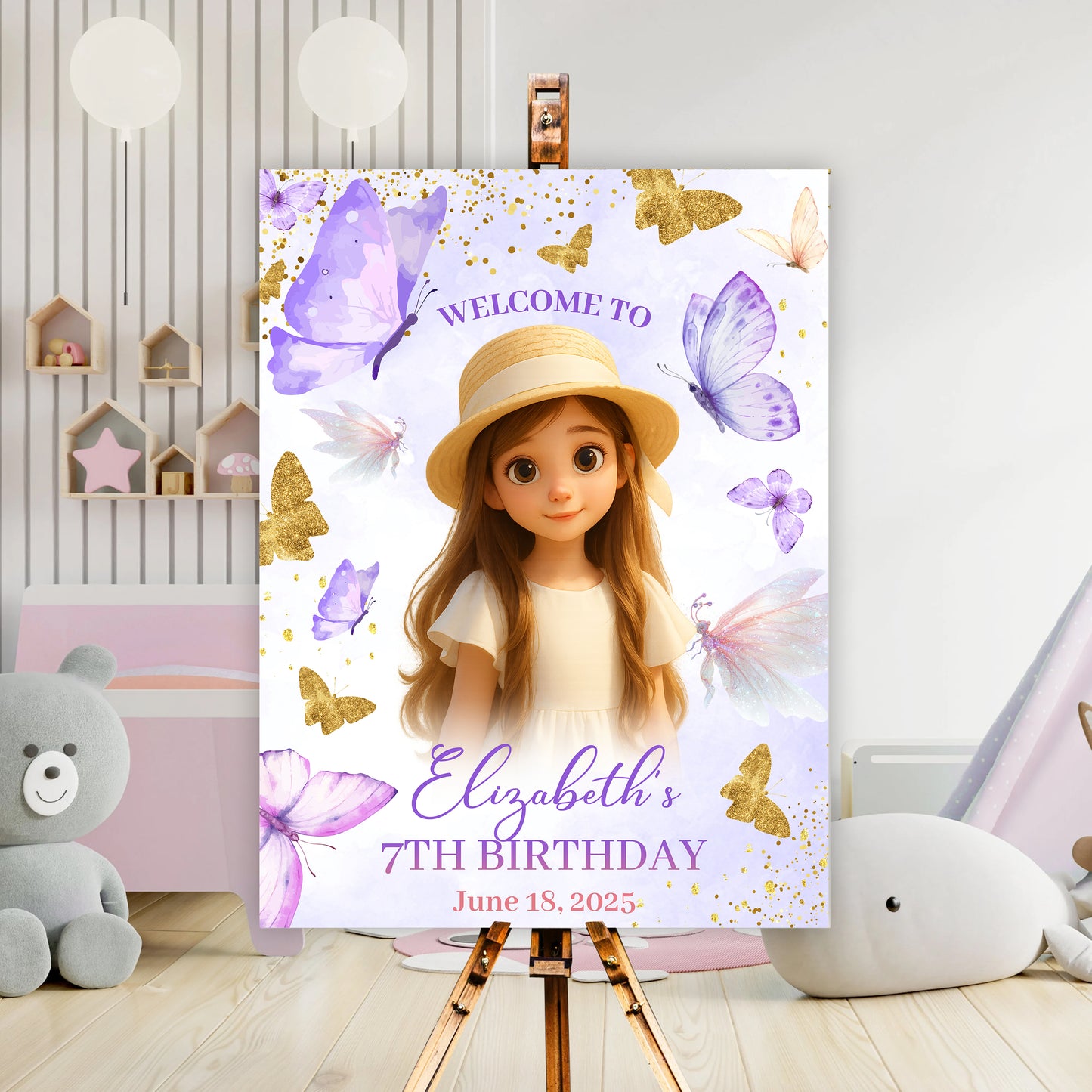 Welcome To The Princess Birthday Party - Birthday Sign - Custom Name & Photo Law Sign - Birthday Party Welcome Sign