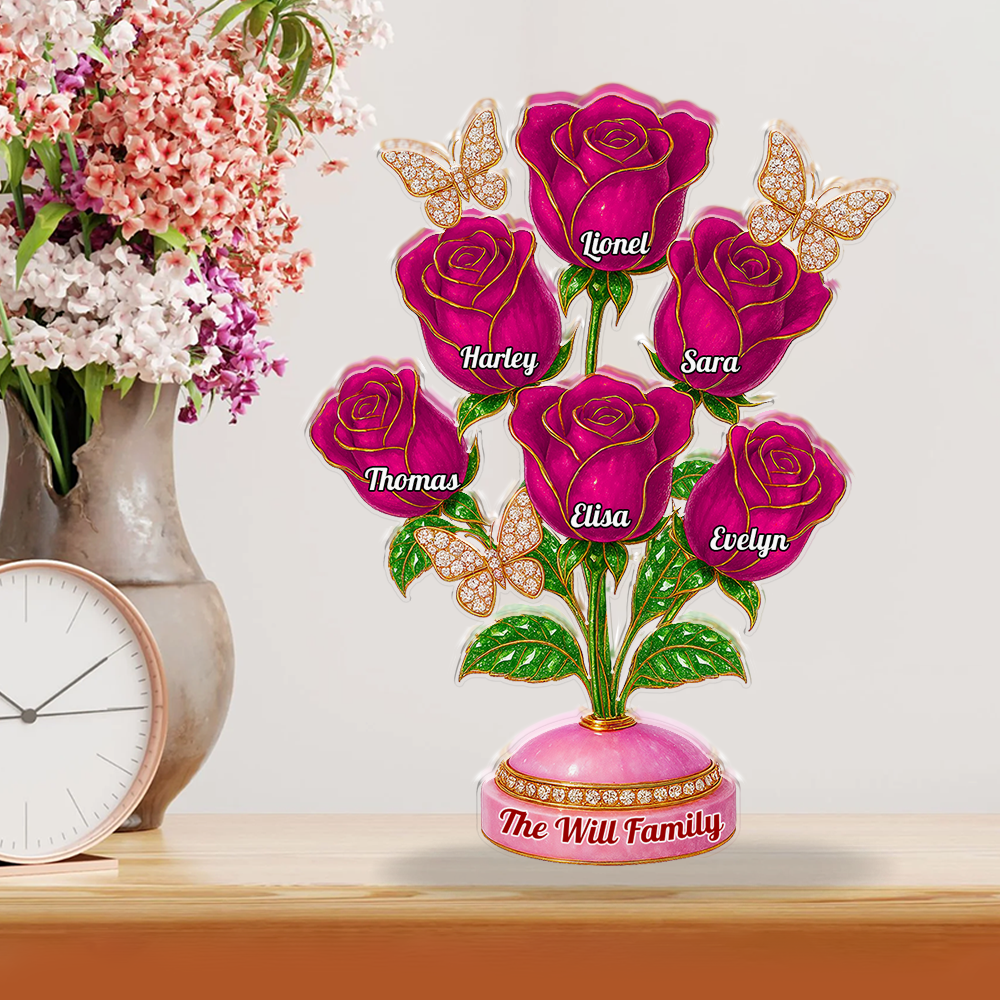 Family Flower - Personalized Custom Shaped Acrylic Plaque - Rose