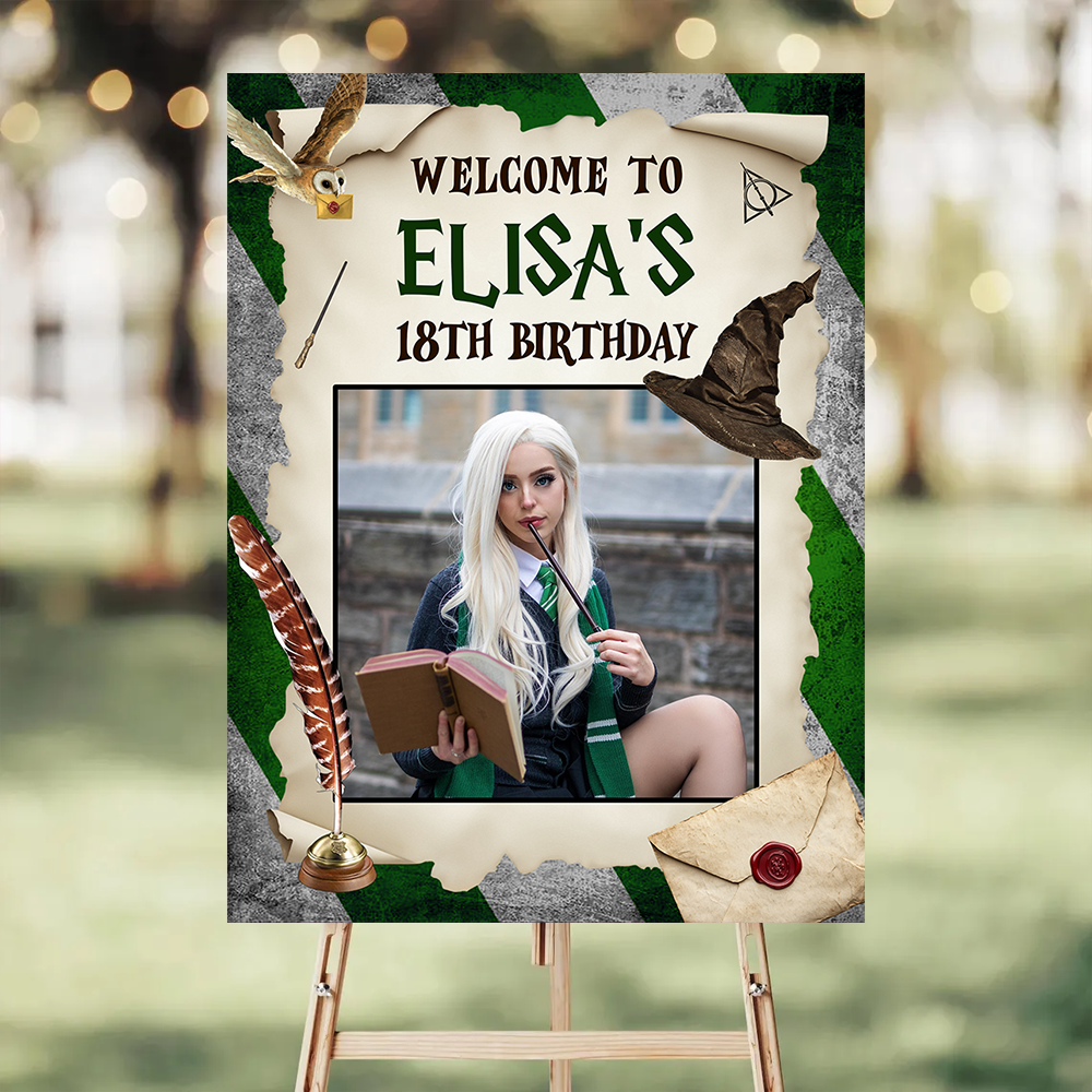Personalized Magic School Style Sign - Custom Name & Photo Law Sign - Birthday Party Welcome Sign