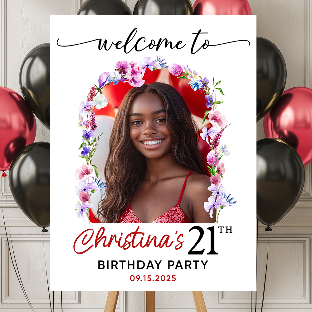Welcome Birthday Party Sign - Custom Name & Photo Law Sign - Welcome To My Birthday Sign