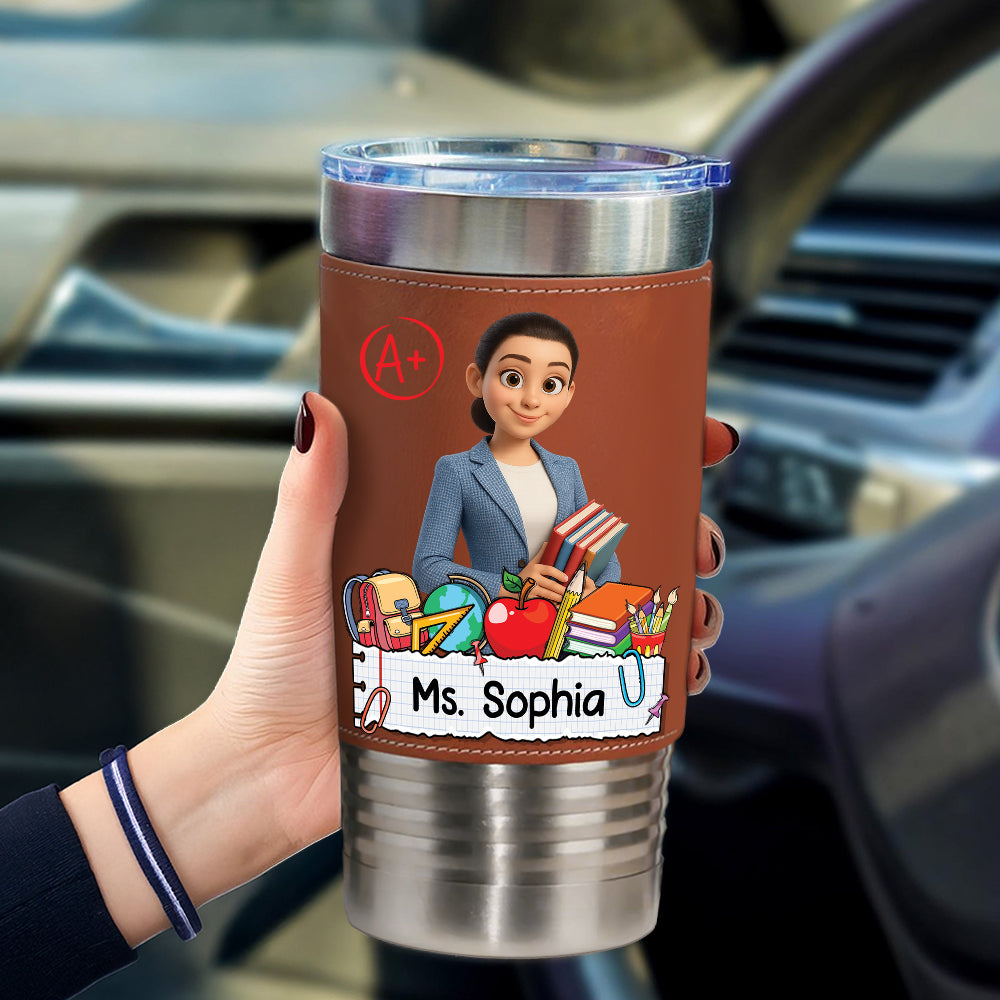Teacher Gift - Personalized Leather Tumbler - Gift for Teachers