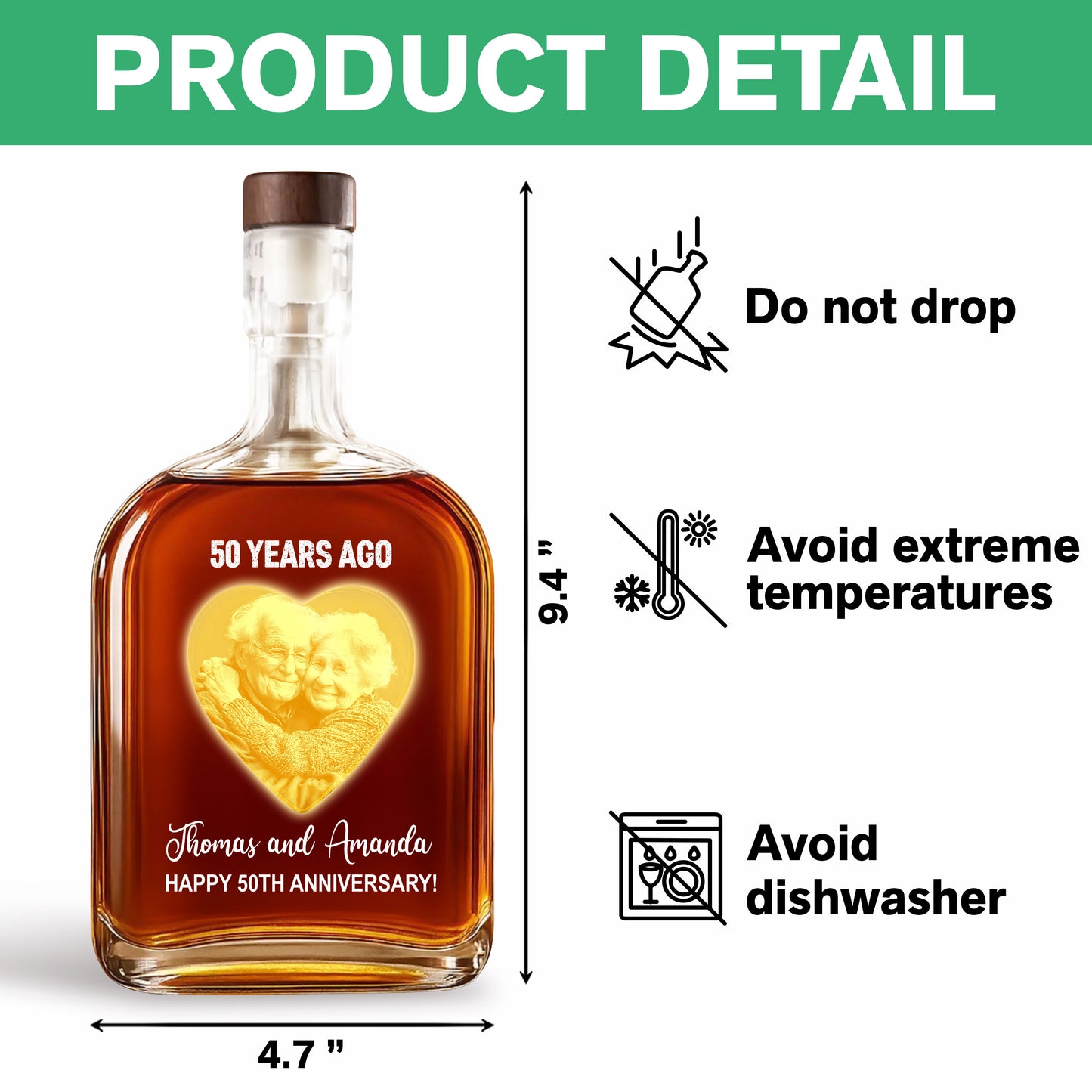 Happy Anniversary Gift - Custom Couple Name and Photo - Personalized Custom Whiskey Bottle