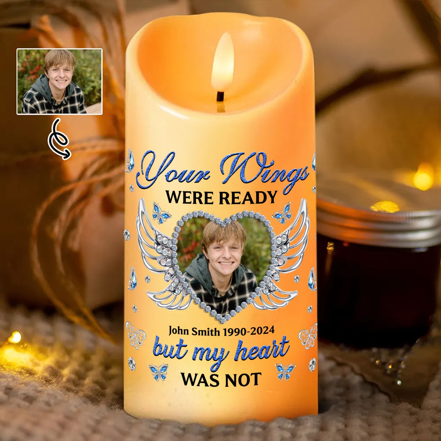 Custom Name and Photo Memorial Gift - Personalizes Memorial Photo LED Candle - Memorial Gift