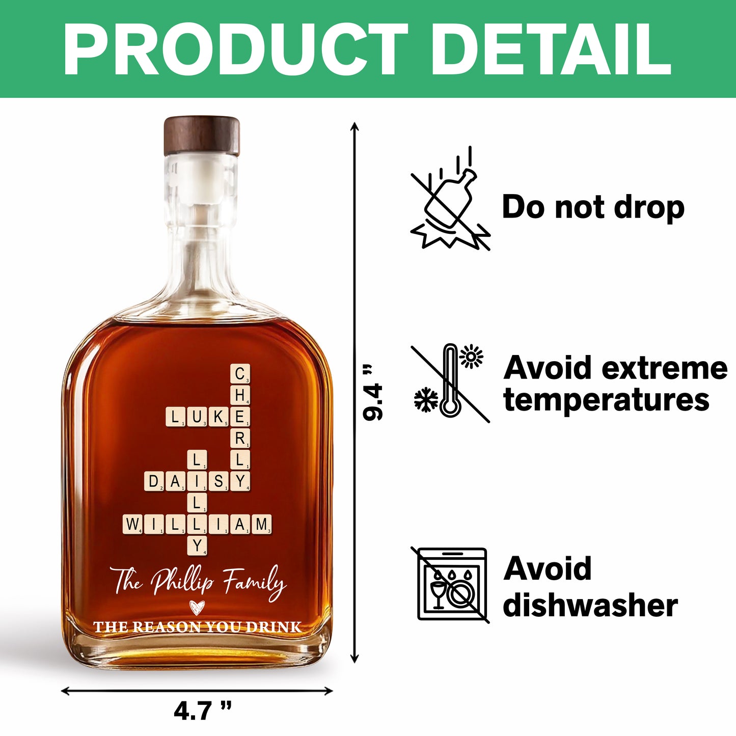 The Reason You Drink - Custom Family Name - Personalized Custom Whiskey Bottle