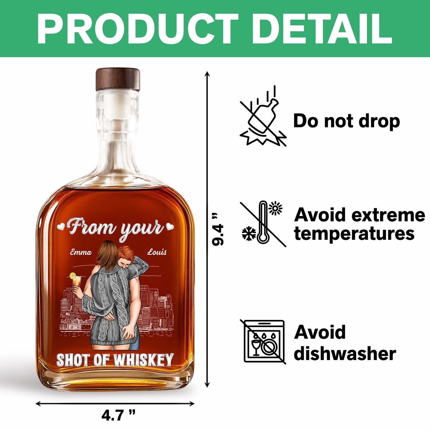 From Your Shot Of Whiskey - Custom Couple Name and Appearance - Personalized Custom Whiskey Bottle