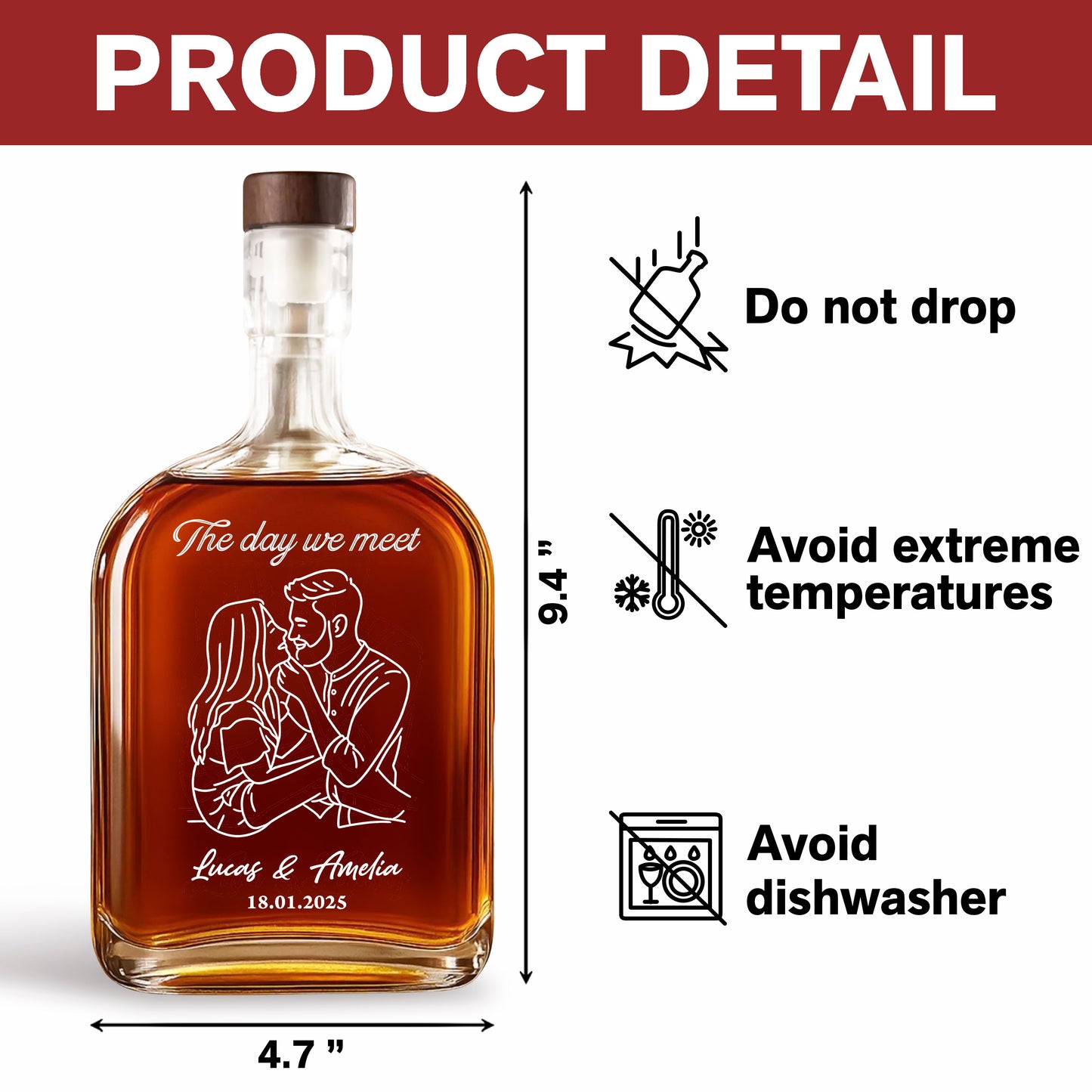 The Day We Meet - Custom Couple Name and Photo - Personalized Custom Whiskey Bottle