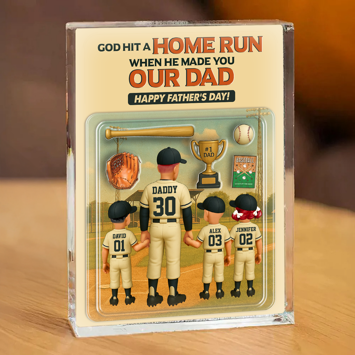 Caught The Best Dad - Personalized Baseball Dad Name Gift - Custom Shape Acrylic Block Plaque