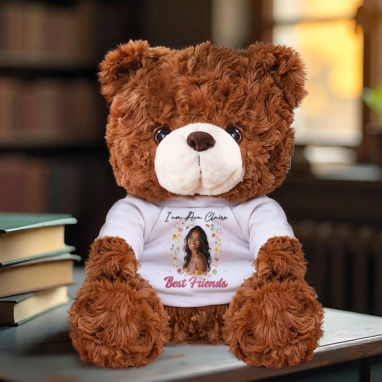 Personalized Teddy Bear Plush for Bestie - Custom Photo and Name - Personalized Plush Bear