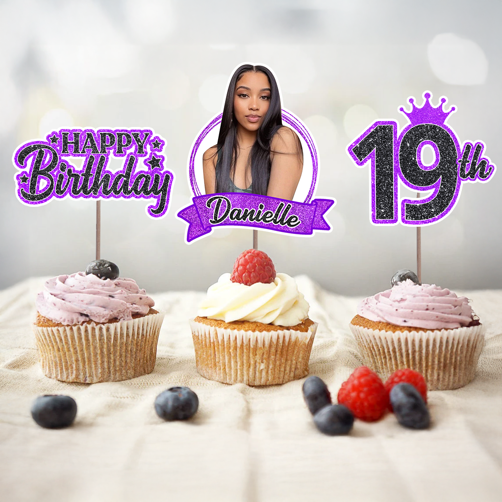 Happy Birthday Face Photo - Custom Birthday Party Face Cupcake Toppers, Birthday Decorations, Physical Product