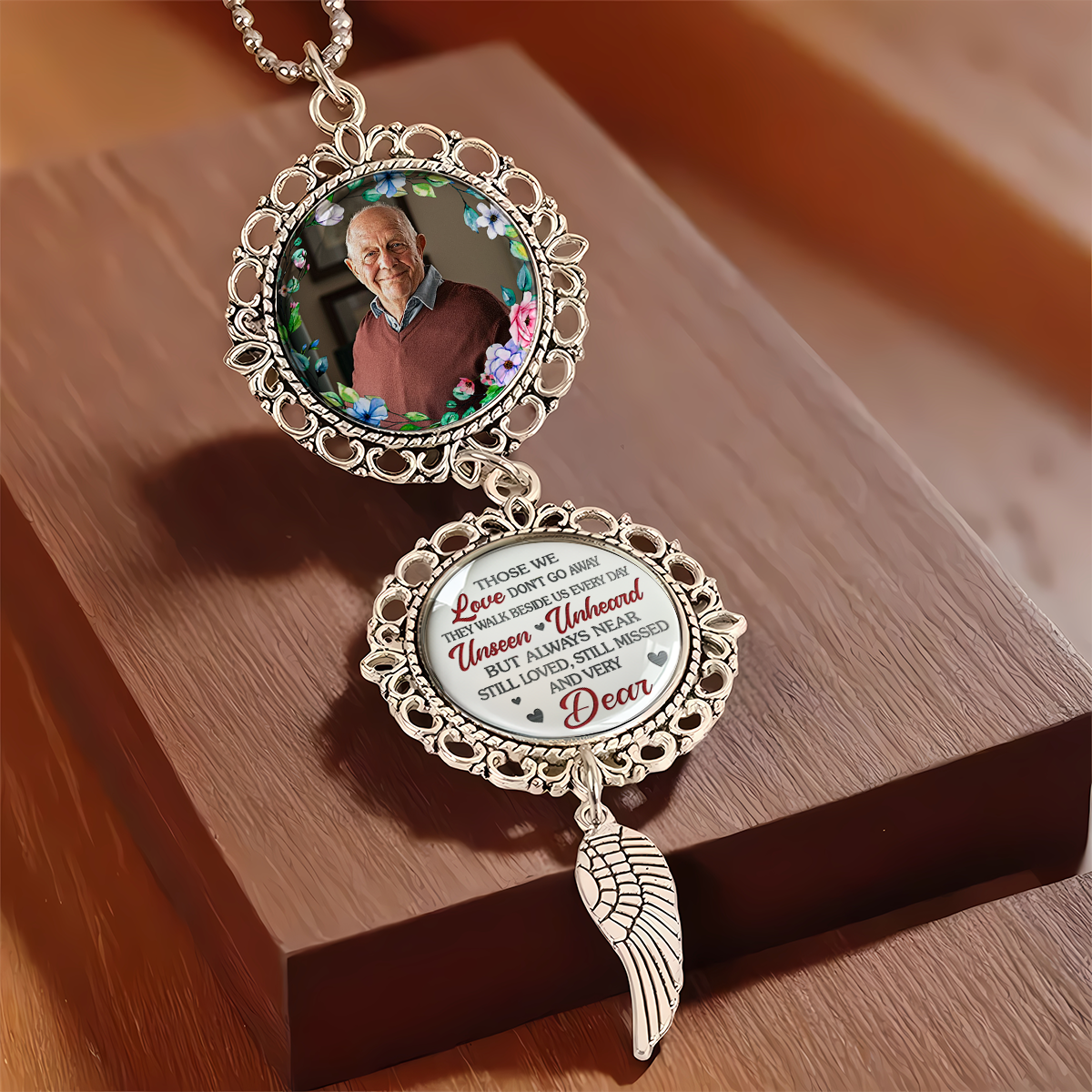 Custom Photo Memorial Gift - Personalized Photo Car Ornament With Charm