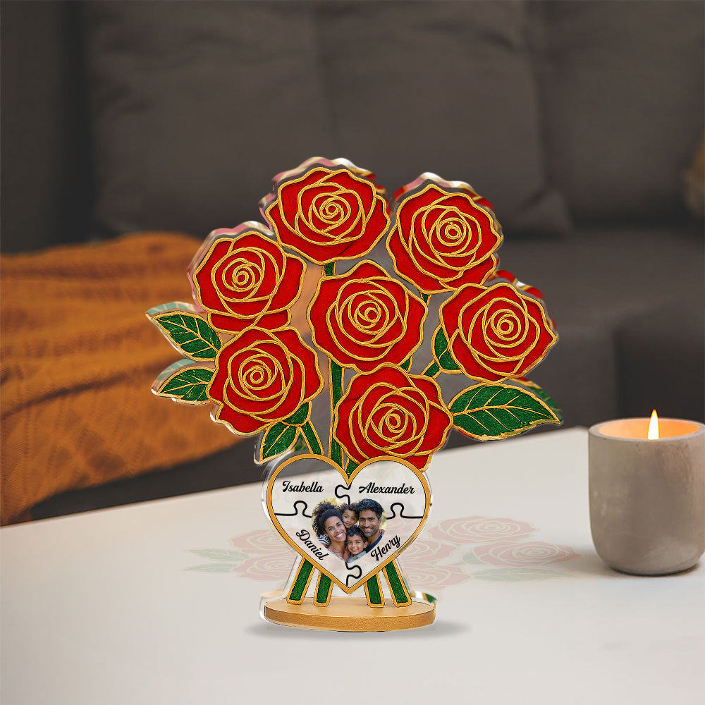 Family Rose Photo - Custom Photo and Name Family Gift - Custom Shape Acrylic Block Plaque