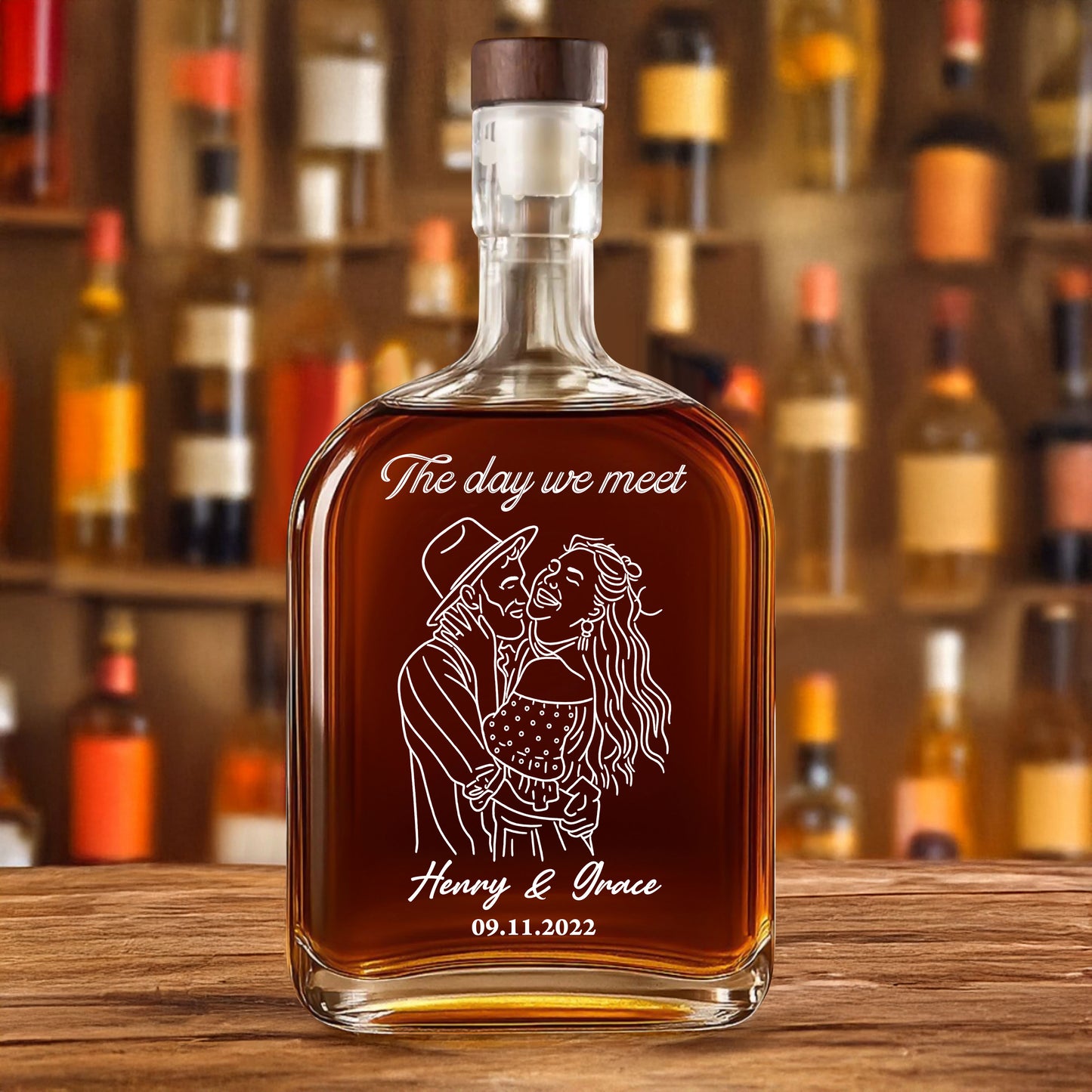 The Day We Meet - Custom Couple Name and Photo - Personalized Custom Whiskey Bottle