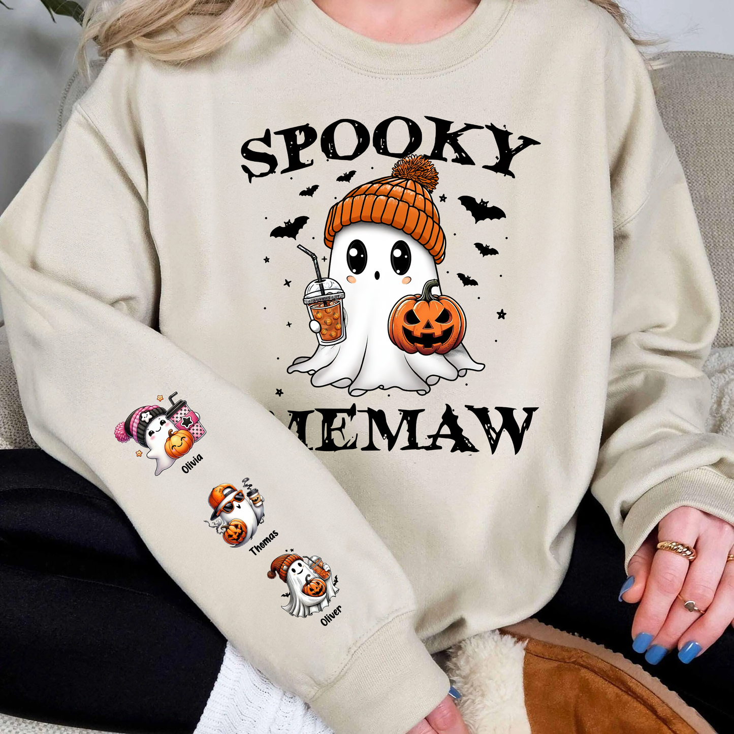 Spooky Mom Grandma Halloween Pumpkin - Custom Name Sweatshirt - Personalized Shirt Custom T-shirt