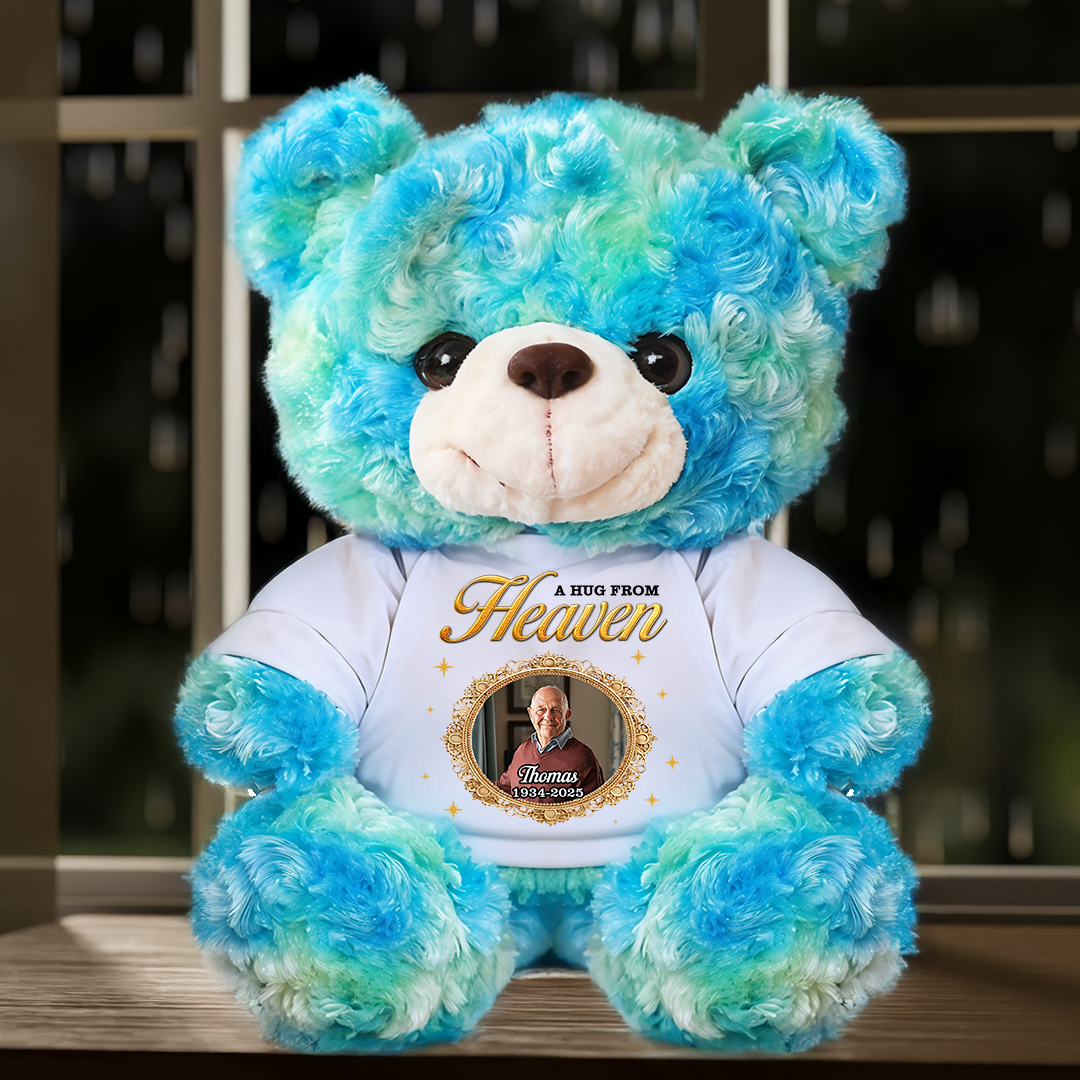 Memorial Teddy Bear - A Cuddle From Heaven - Custom Name and Photo Teddy Bear