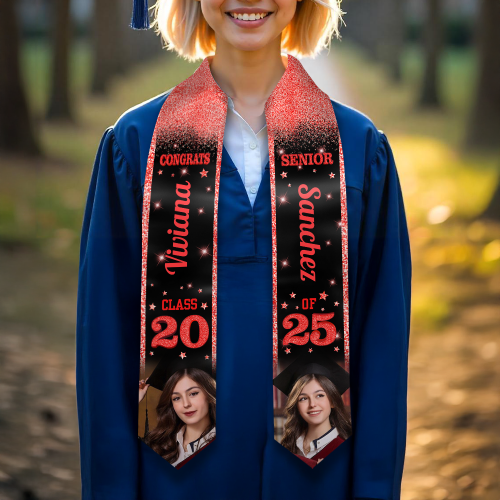 Glitter 2025 Graduation Stole With Photo Personalized Gift For Graduation