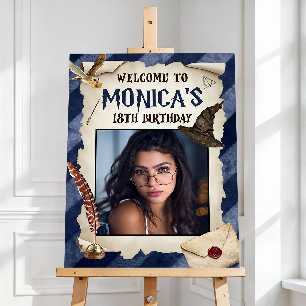 Personalized Magic School Style Sign - Custom Name & Photo Law Sign - Birthday Party Welcome Sign