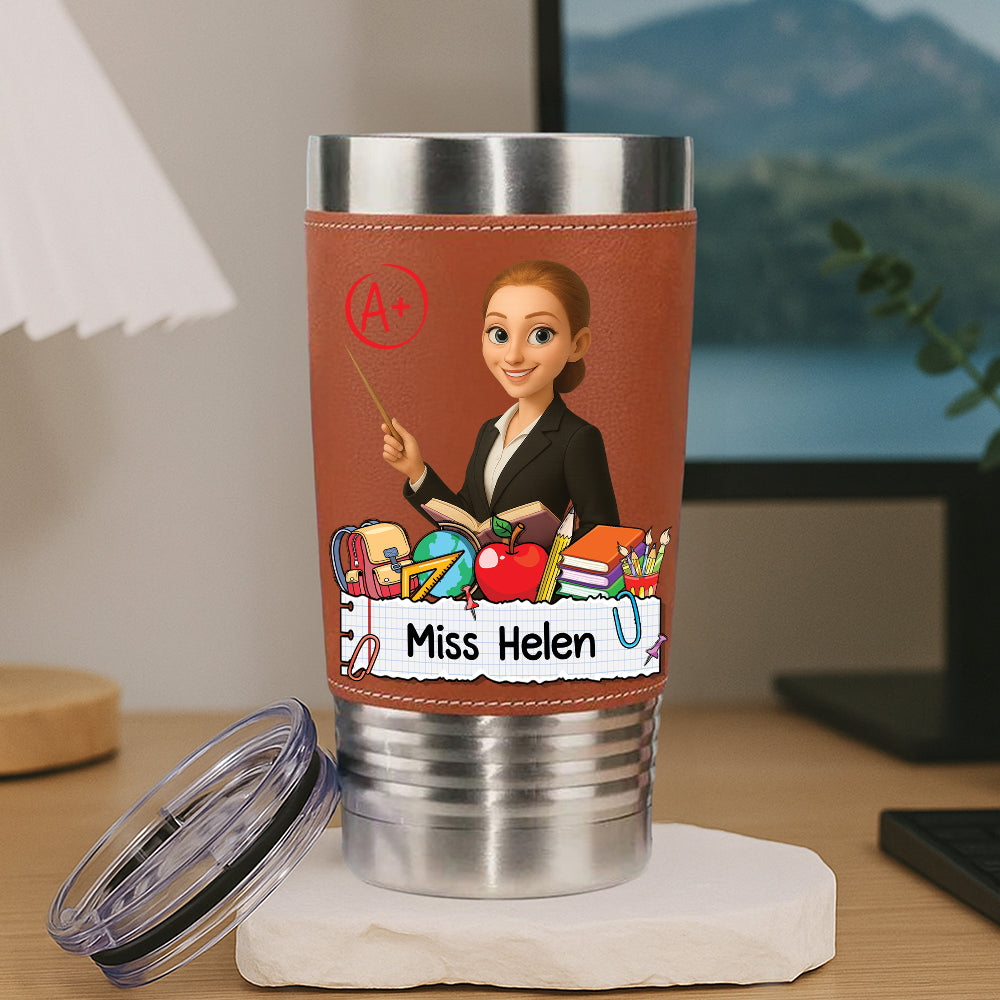 Teacher Gift - Personalized Leather Tumbler - Gift for Teachers