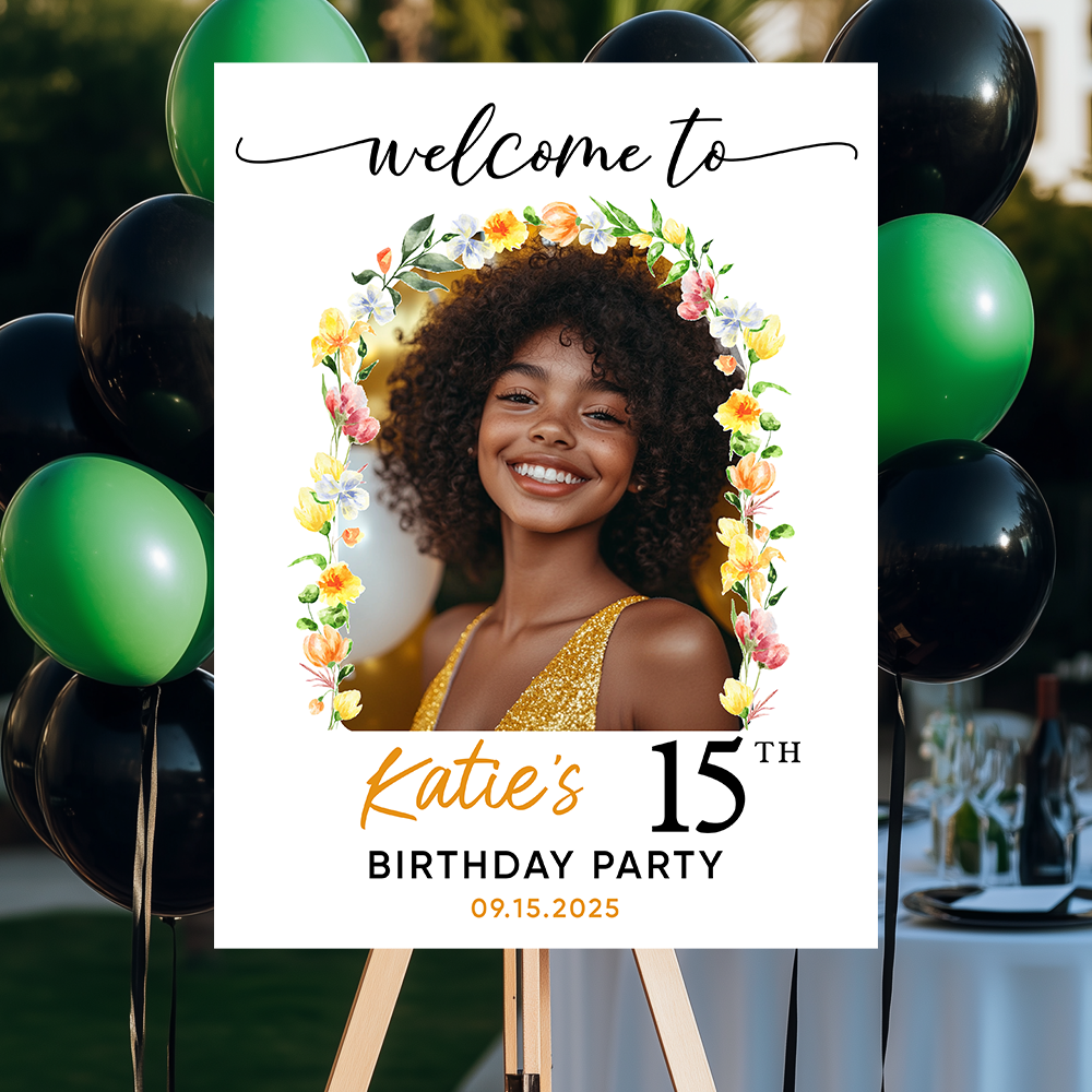 Welcome Birthday Party Sign - Custom Name & Photo Law Sign - Welcome To My Birthday Sign