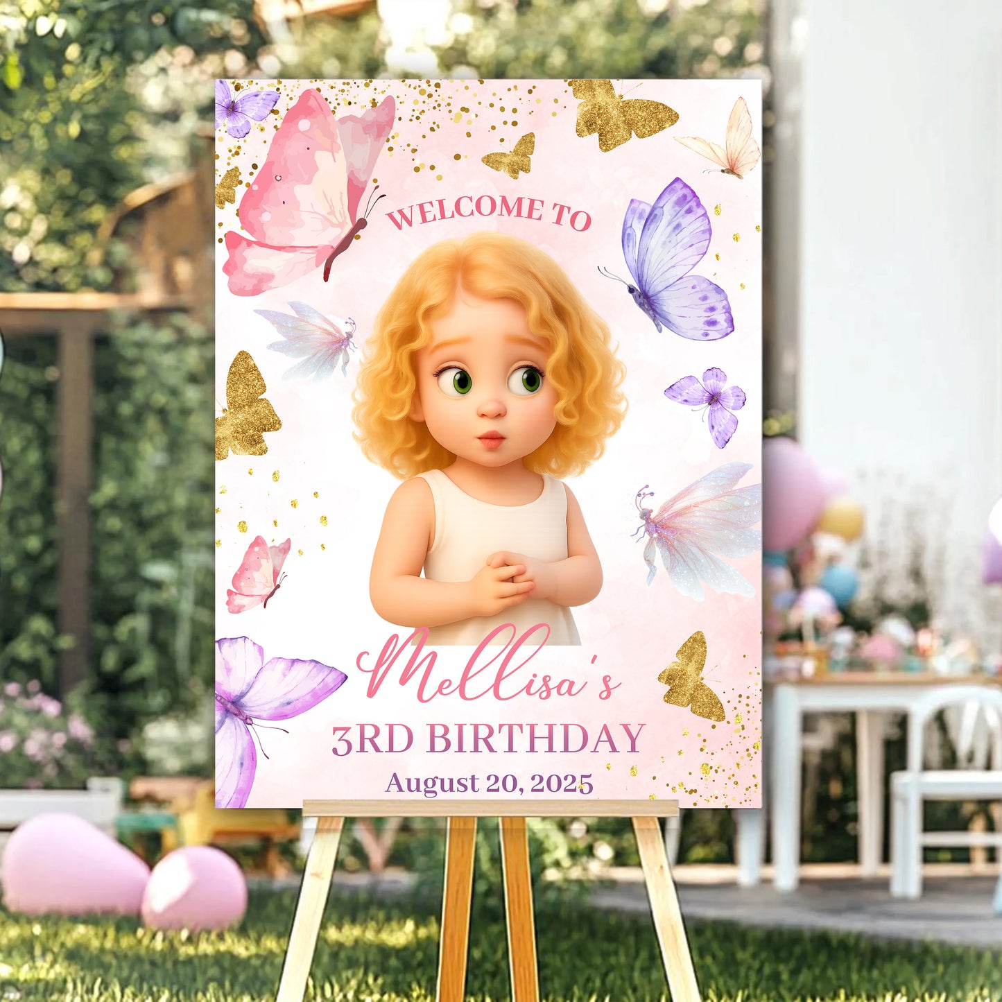 Welcome To The Princess Birthday Party - Birthday Sign - Custom Name & Photo Law Sign - Birthday Party Welcome Sign