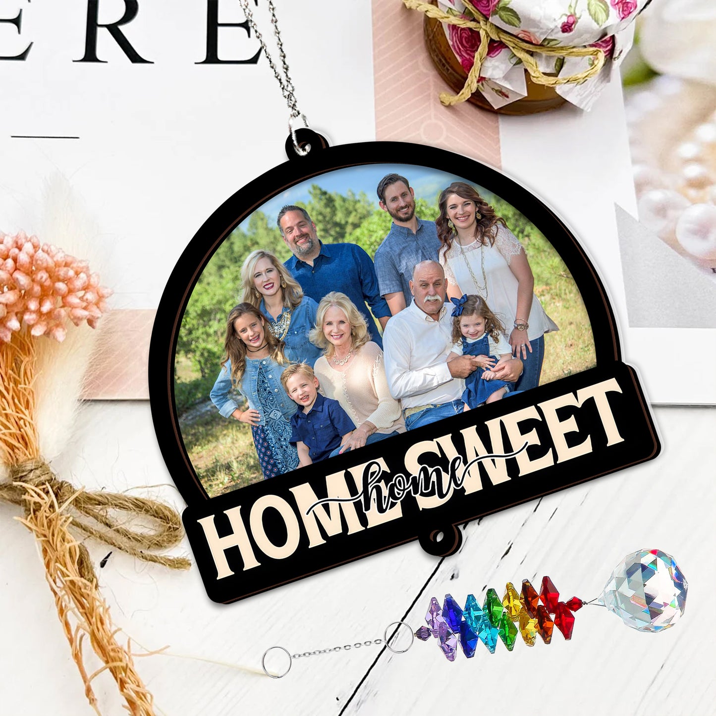 Home Sweet Home - Ornament Hanging Piece With Crystal Charm - Family Gift