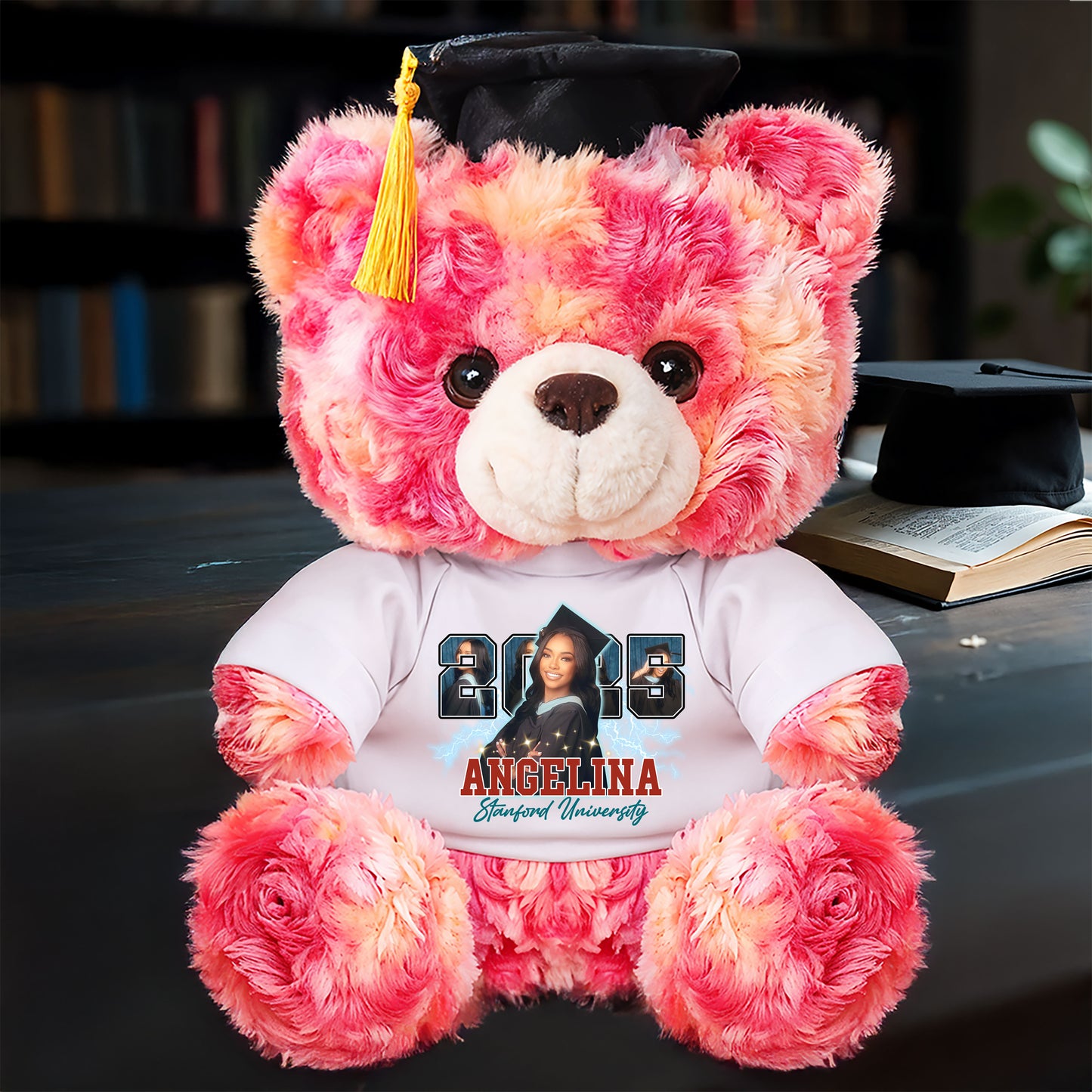 2025 Graduation Teddy Bear Plush - Custom Photo and Name - Graduate Bear With Cap