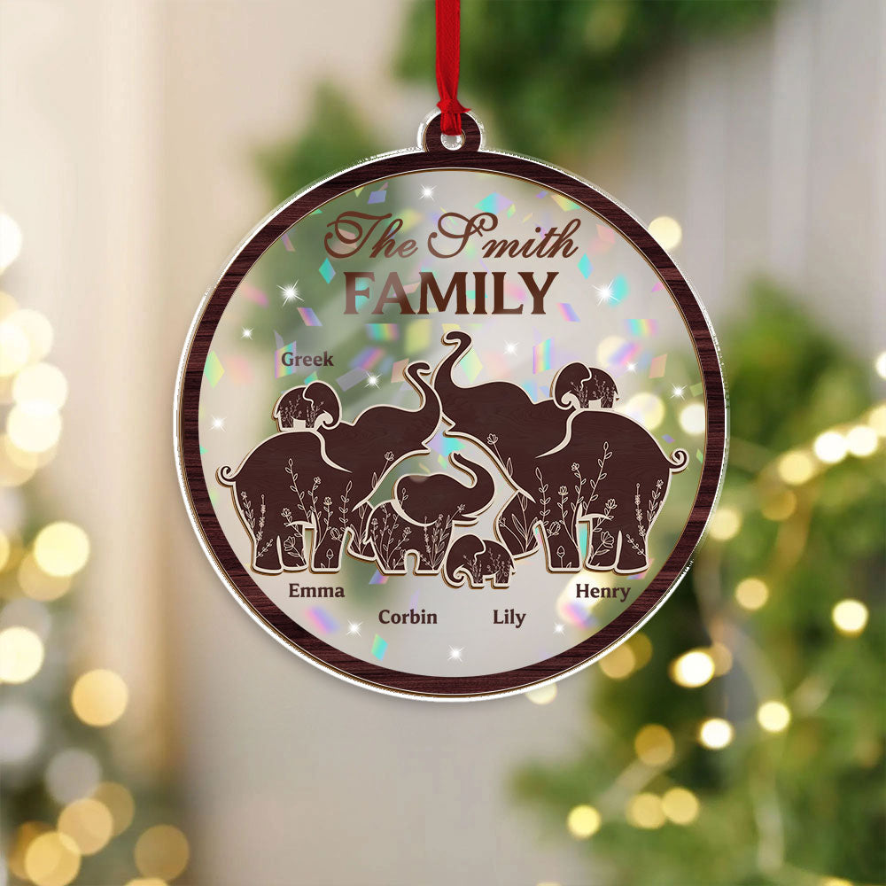 Personalized Elephant Family Name Ornament - Custom Shape Hologram Ornament