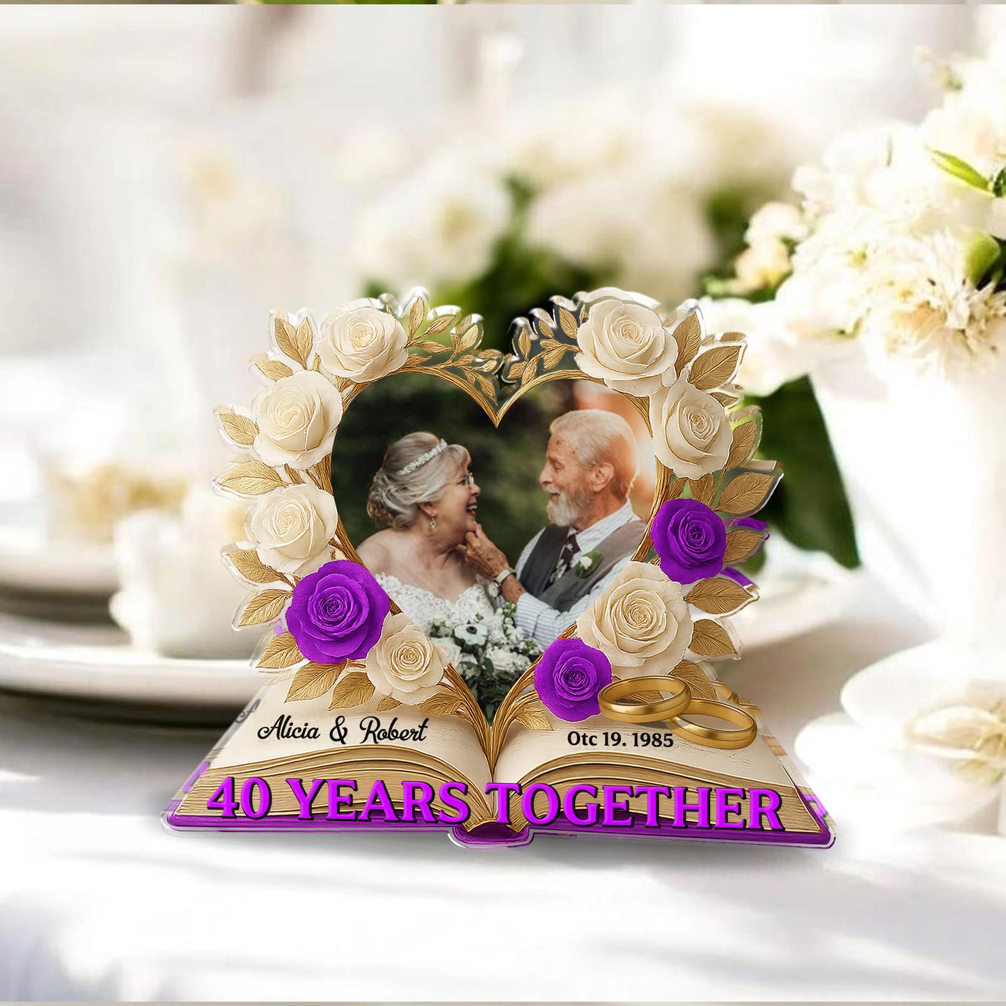 Happy Anniversary - Custom Name and Couple Photo - Custom Shape Acrylic Block Plaque