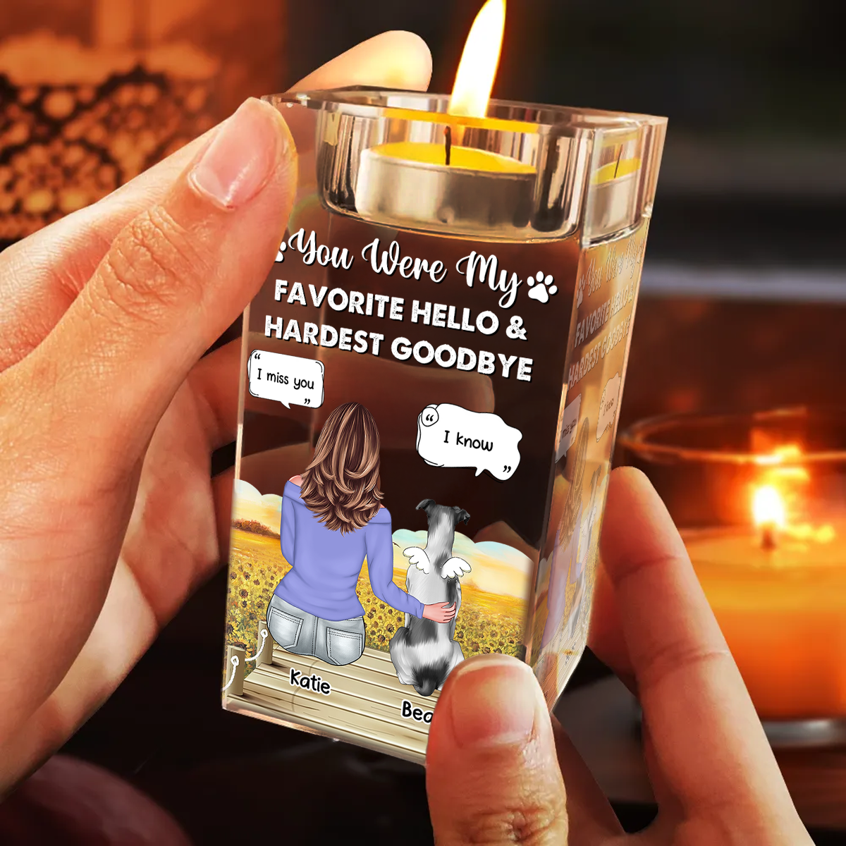 My Hardest Goodbye - Custom Pet Memorial Gift - Personalized Crystal Candle Holder
