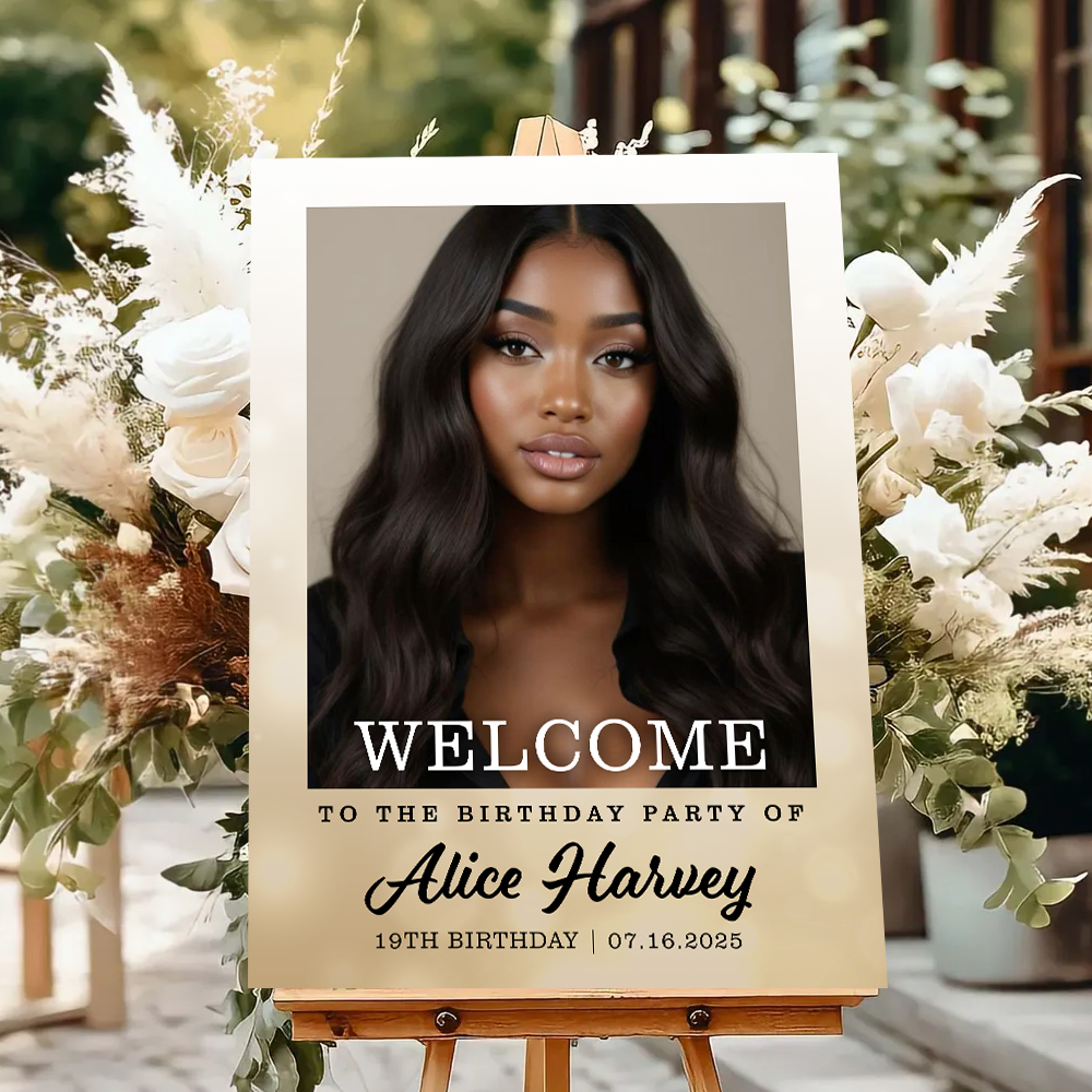 Welcome To The Party - Birthday Sign - Custom Name & Photo Law Sign - Birthday Party Welcome Sign