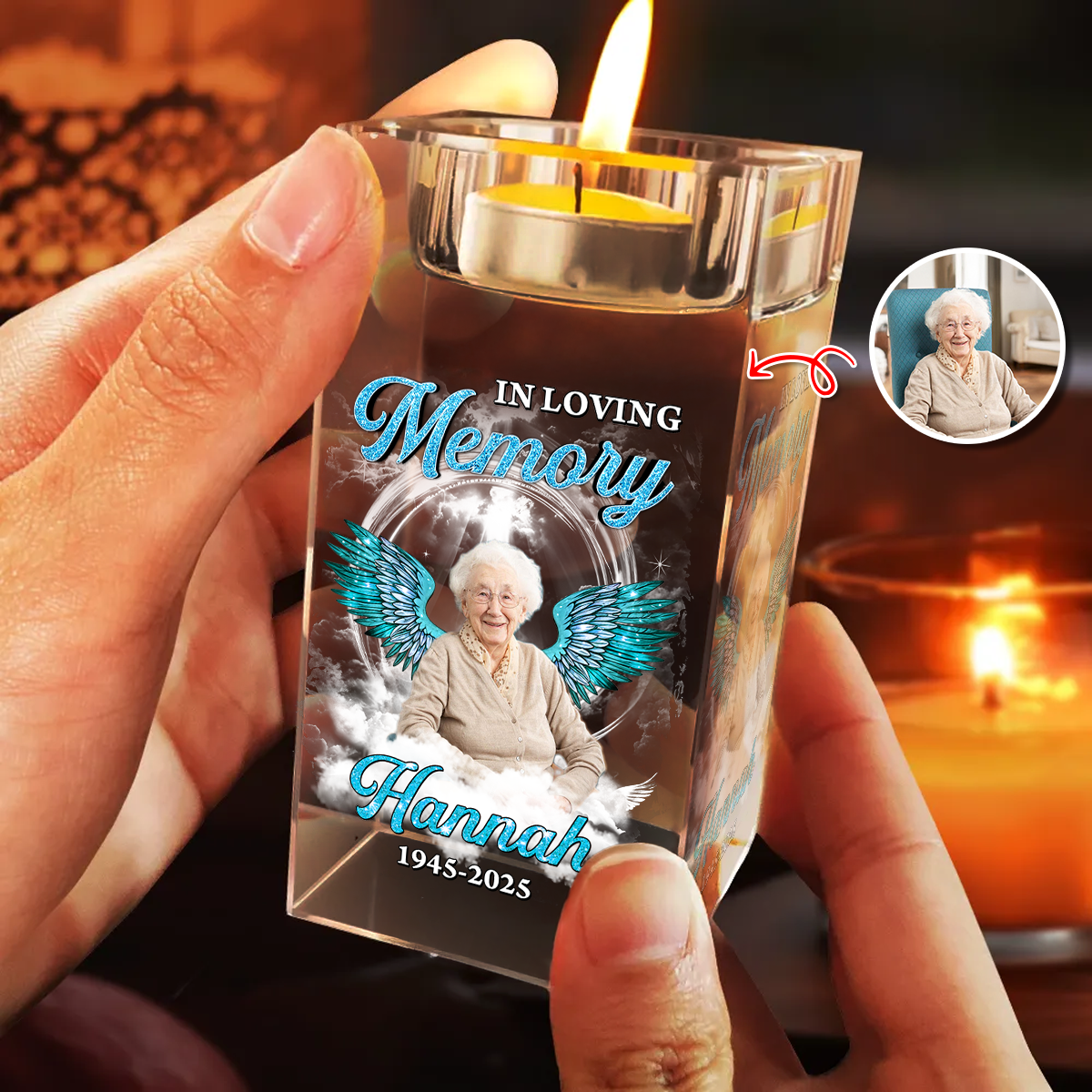 In Loving Memory - Personalized Crystal Candle Holder - Memorial Gift