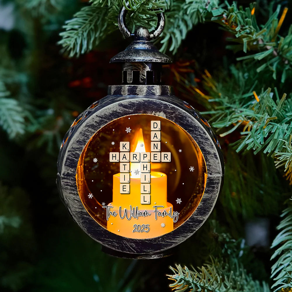 Custom Family Name Crossword - Personalized Candlelight Lantern Ornament