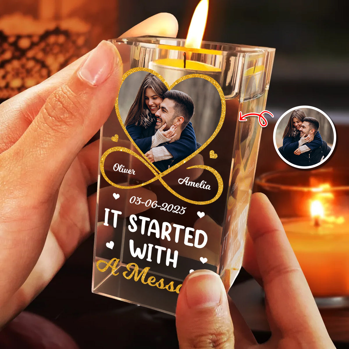 It Started With A Message - Personalized Crystal Candle Holder
