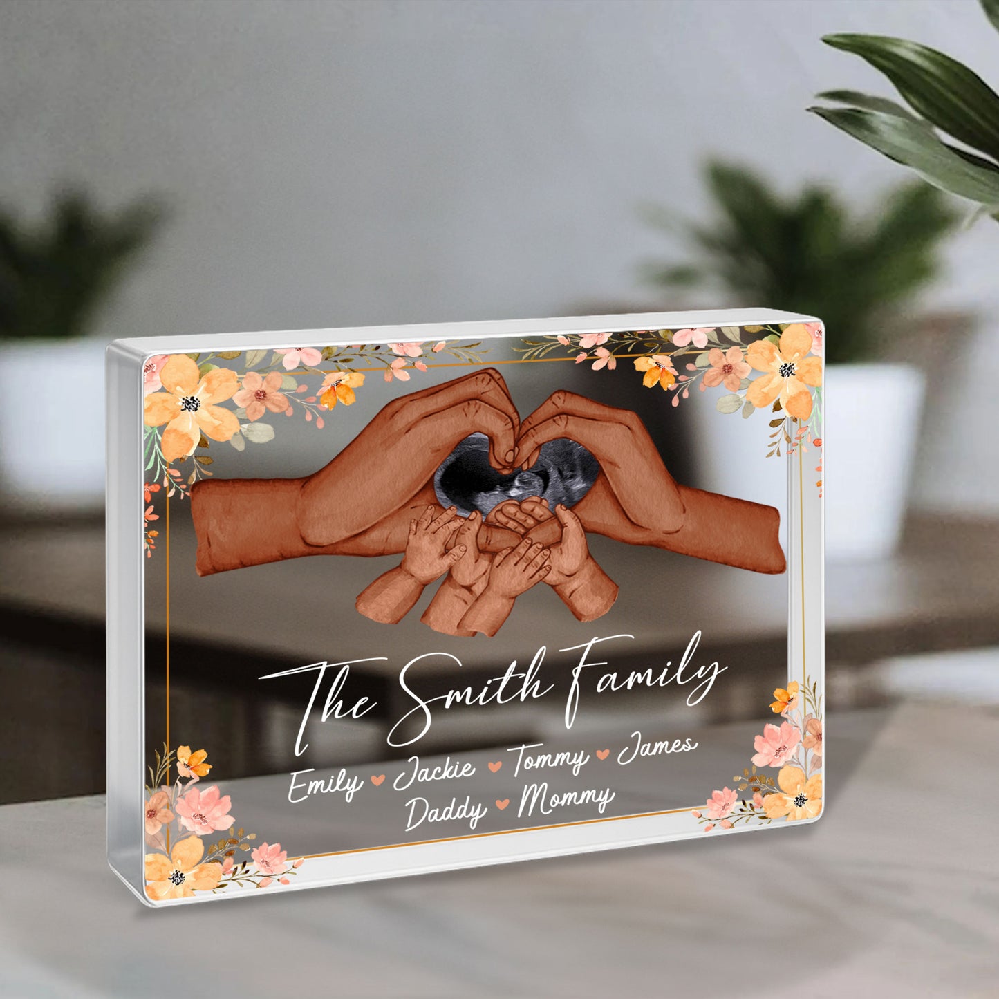Family Hand with Heart - Personalized Name Gift - Custom Shape Acrylic Block Plaque