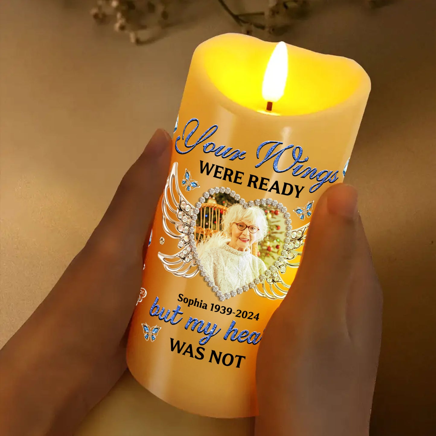 Custom Name and Photo Memorial Gift - Personalizes Memorial Photo LED Candle - Memorial Gift
