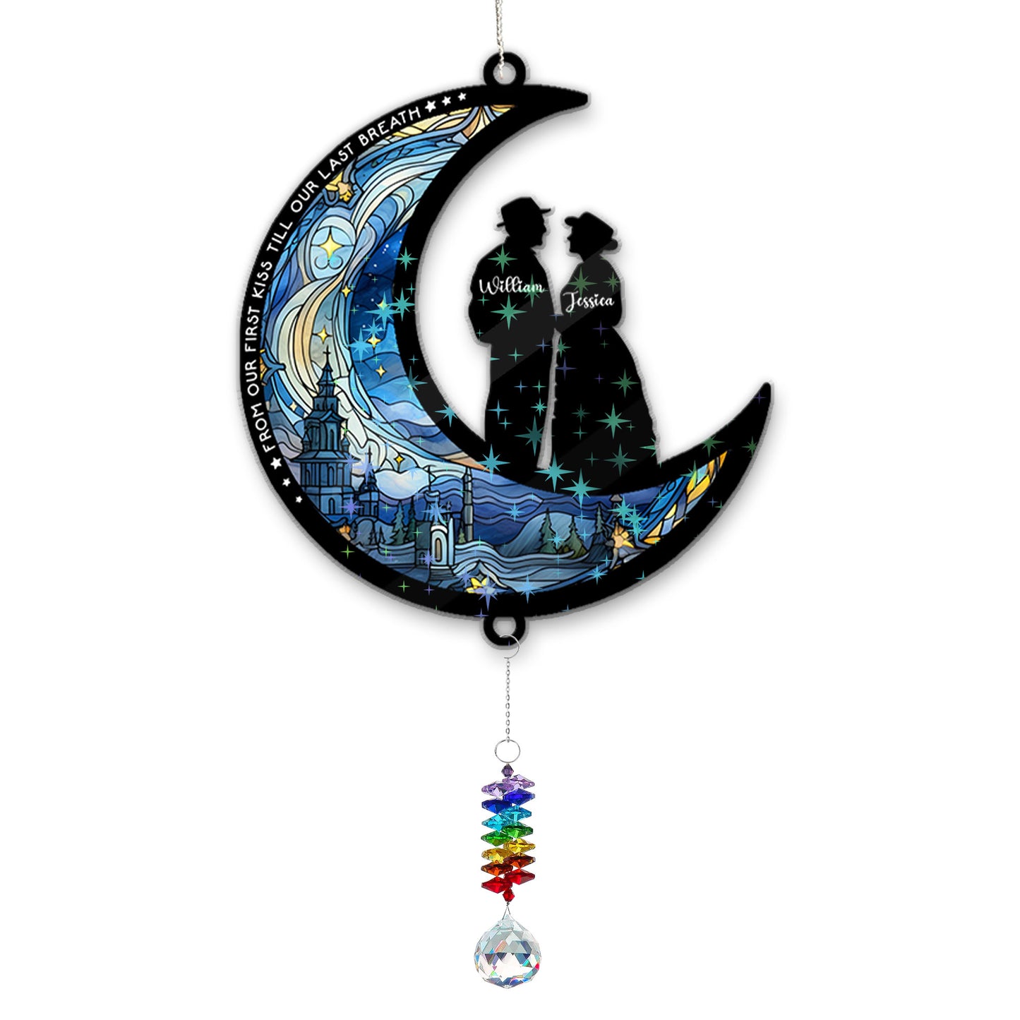 Our First Kiss And Last Breath - Ornament Hanging Piece With Crystal Charm - Couple Gift