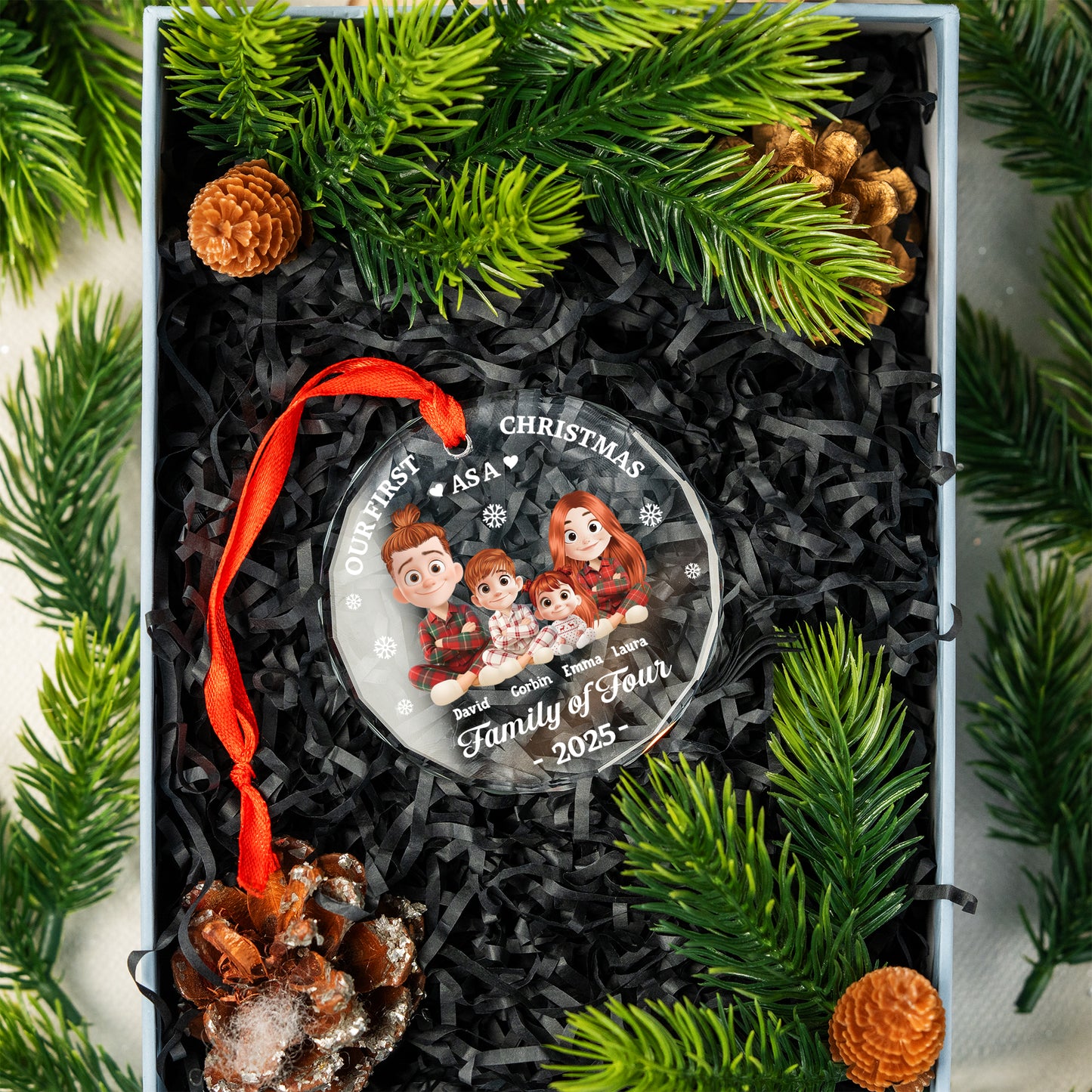 Our First Christmas - Custom Name and Appearance - Personalized Custom Glass Ornament