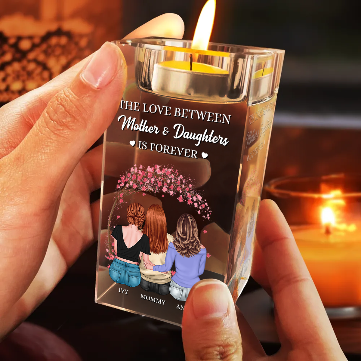 The Love Between Mother And Daughter - Personalized Crystal Candle Holder