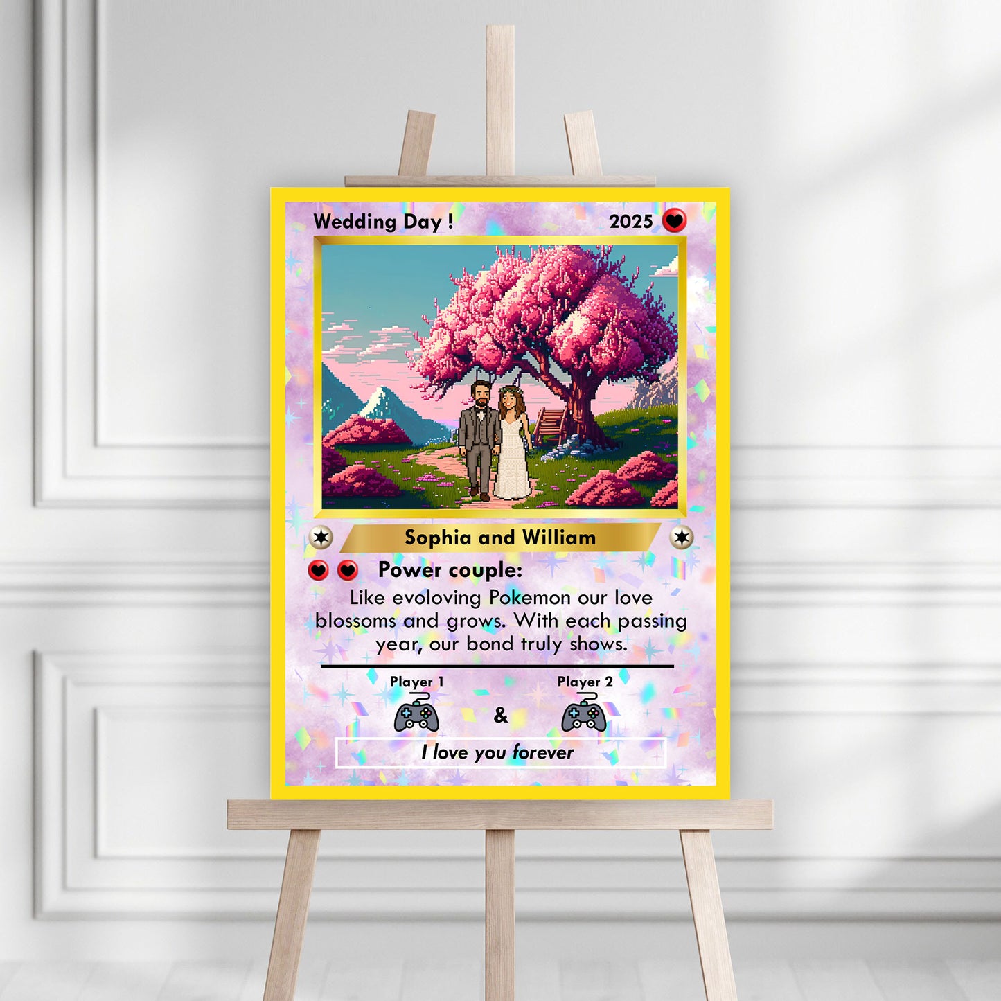 Wedding Welcome Sign - Pixel Style Art - Custom Name and Photo Wedding Law Sign