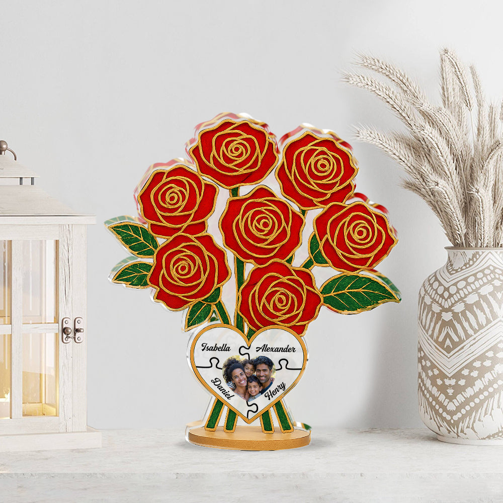 Family Rose Photo - Custom Photo and Name Family Gift - Custom Shape Acrylic Block Plaque