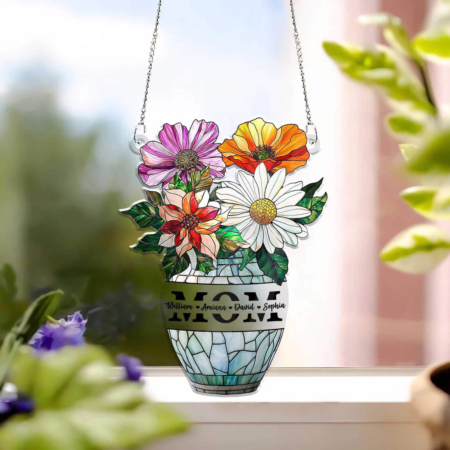 Mom Flower - Personalized Suncatcher Custom Shape Decor